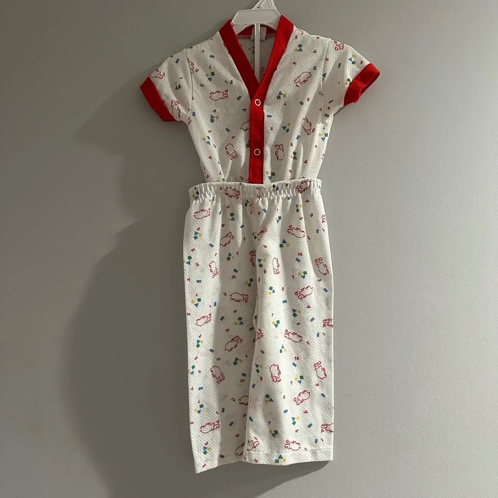 Vintage Cantilos Kids‎ Pajamas 2T White Red Animal Numbers Print Sleepwear Set